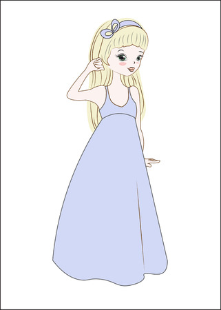 the princess girl in a blue summer dress blondeのイラスト素材