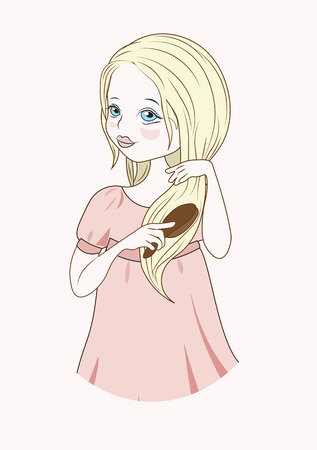 Little beautiful girl brushes the hair with a hairbrushのイラスト素材