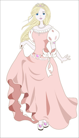 the princess in pink dress and bow, with the hair flying downwindのイラスト素材