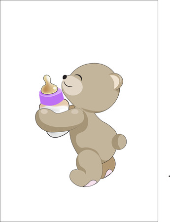 The teddy bear holds a small bottle with milk in handのイラスト素材