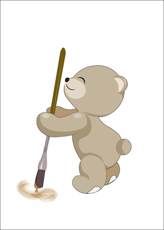 The teddy bear holds a brush in hand and drawsのイラスト素材