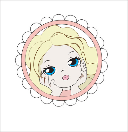 Face of the lovely little girl the blonde in a flower frameのイラスト素材