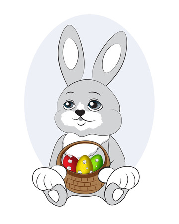 lovely easter rabbit with a basket of eggsのイラスト素材