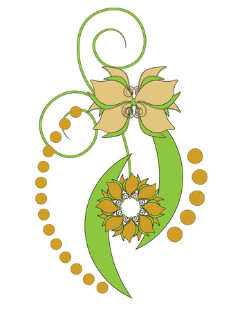abstract flower pattern with the stylized leaves and a butterflyのイラスト素材