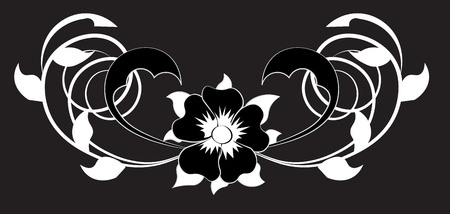 beautiful flower pattern, with spirals and leaves, it is black whiteのイラスト素材
