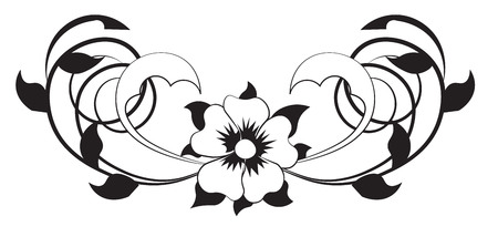 beautiful flower pattern, with spirals and leaves, it is black whiteのイラスト素材
