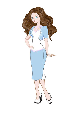 The beautiful fashionable girl business lady the brunette in a bolero and a short dress, with a braceletのイラスト素材