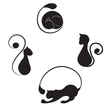 Stylish silhouettes of black cats in different poses.のイラスト素材