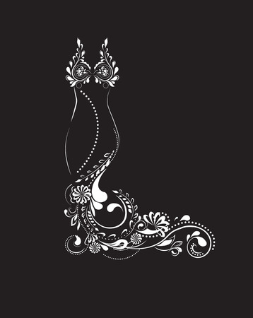 beautiful evening dress from a flower pattern, black whiteのイラスト素材