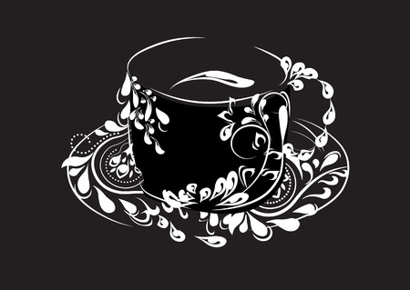 the stylized cup with a flower pattern, coffee, tea, cocoaのイラスト素材
