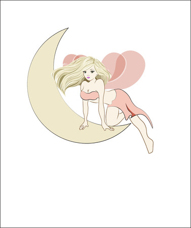 The beautiful fairy flies at night over the moonのイラスト素材