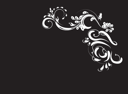 beautiful vintage flower pattern, white on a black background, drawings of monograms on nailsのイラスト素材