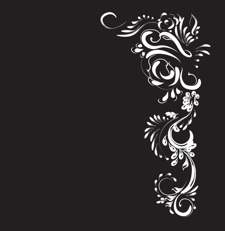 beautiful vintage flower pattern, white on a black background, drawings of monograms on nailsのイラスト素材
