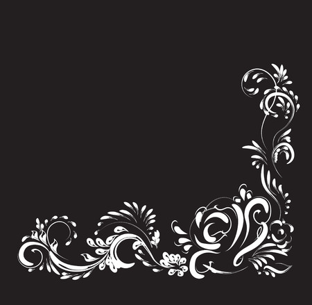 beautiful vintage flower pattern, white on a black background, drawings of monograms on nailsのイラスト素材