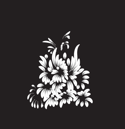 beautiful vintage flower pattern, white on a black background, drawings of monograms on nailsのイラスト素材