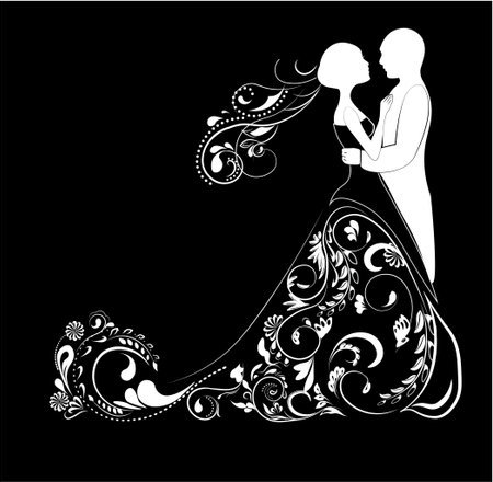 Silhouette of the groom and bride, for wedding invitationのイラスト素材