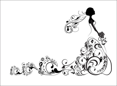 Silhouette of a bride for wedding invitationのイラスト素材