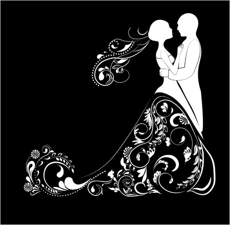 Silhouette of the groom and bride for wedding invitationのイラスト素材
