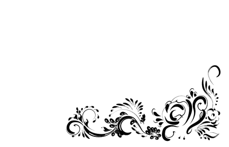 Beautiful vintage flower pattern, black on a white background, drawings of monogramsのイラスト素材