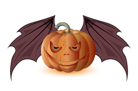 angry laughing orange pumpkin and the wings of a bat, Halloween pictureのイラスト素材