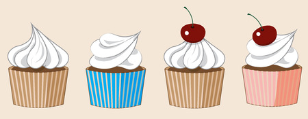 tasty sweet cupcakes with air cream and cherryのイラスト素材