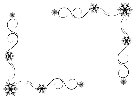 black snowflake frame with spirals on a white background, the business card, a frameのイラスト素材