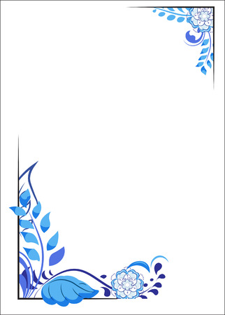 beautiful flower greeting card, blue ornament, Gzhelのイラスト素材