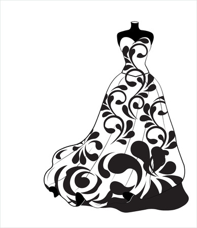 Sketch of a wedding flower dress on a dummy illustration.のイラスト素材