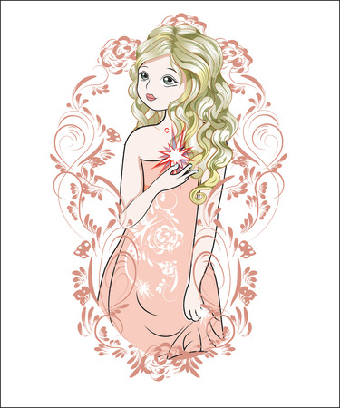 the girl with the star, in an evening dress, in fairy suitのイラスト素材