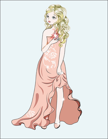 the girl with the star, in an evening dress, in fairy suitのイラスト素材