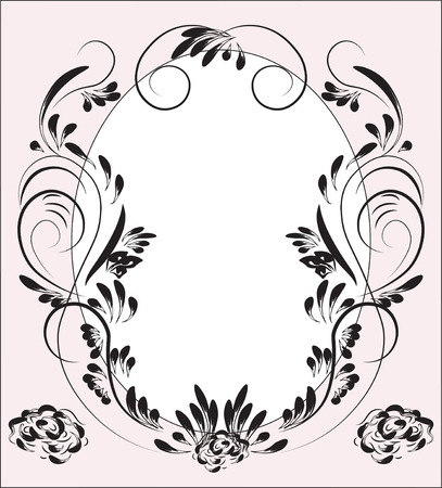 Card black pattern ornament on white background, flower frame.のイラスト素材