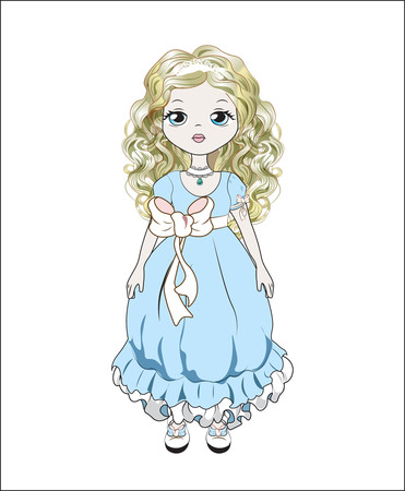 littlle princess, the beautiful little girl, doll in a blue dressのイラスト素材