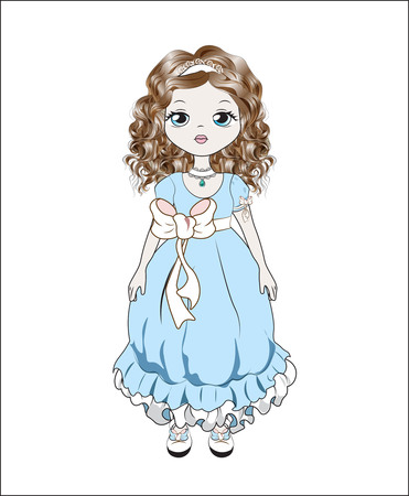 littlle princess, the beautiful little girl, doll in a blue dressのイラスト素材