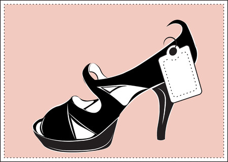 Stylish black shoe on pink background, the sketch, it is black white with the labelのイラスト素材