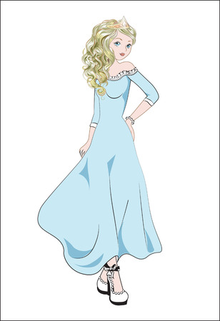The amusing girl, in a evening dress, with gold wavy hair and crown.のイラスト素材