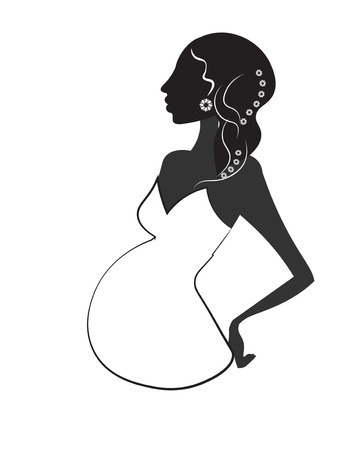 silhouette of the pregnant woman, in a white dressのイラスト素材