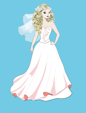 beautiful young bride with gold hair in a magnificent white dressのイラスト素材