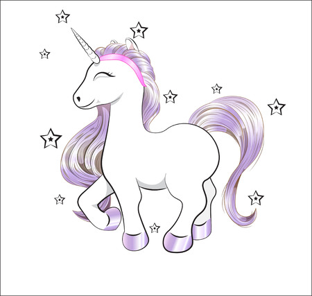 funny little unicorn pony with gold mane and starsのイラスト素材