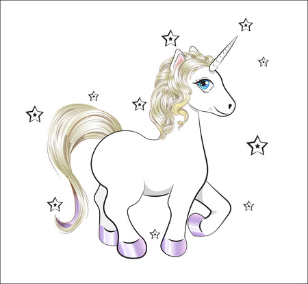 funny little unicorn pony with gold mane and starsのイラスト素材