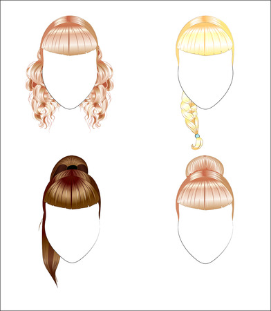 a set of hairstyles on a dummy, the blonde and the brunette.のイラスト素材