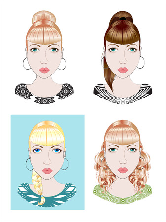 vector face, the beautiful girl, with green eyes and chubby lipsのイラスト素材