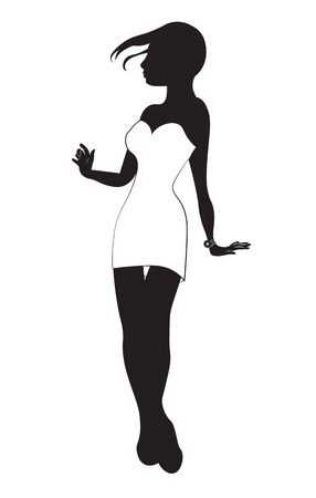 silhouette of the beautiful slender girl in a white dressのイラスト素材
