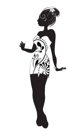 silhouette of the beautiful slender girl in a white dress? summer dressのイラスト素材