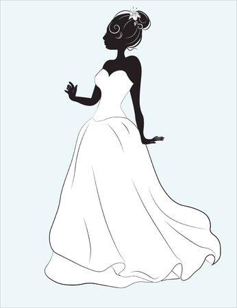 bride on a white wedding dress, a silhouetteのイラスト素材