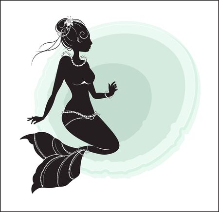 The beautiful Mermaid girl black on blue background, the silhouetteのイラスト素材