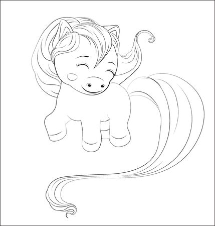 funny little  pony with long hair, a coloringのイラスト素材