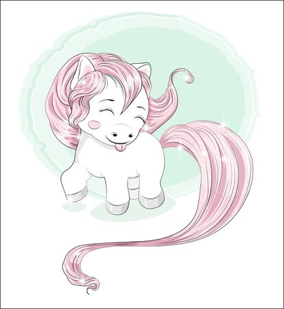funny little  pony with long hair, puts out the tongueのイラスト素材