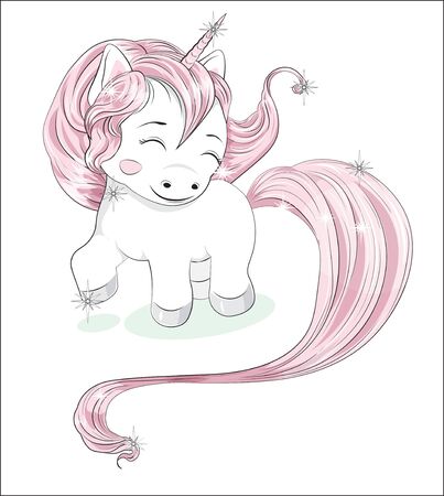 funny little  pony unicorn with long hair, a coloringのイラスト素材
