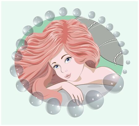 the beautiful girl the red, with a bubbles,  little mermaidのイラスト素材