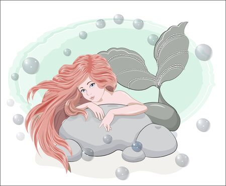 the beautiful girl the red, with a bubbles,  little mermaidのイラスト素材